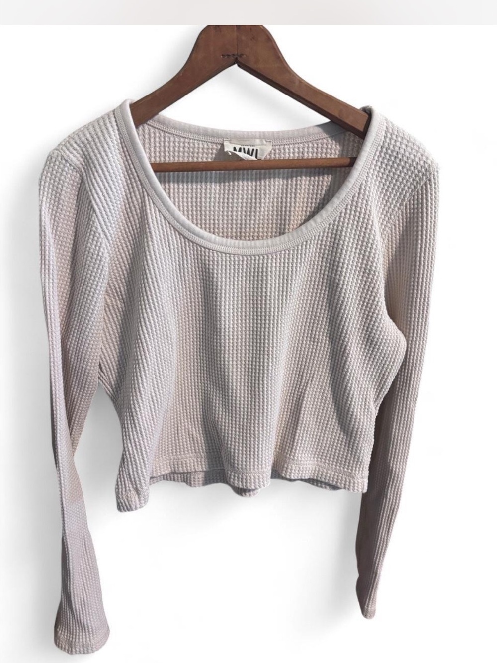 Madewell Cream Waffle-Knit Long Sleeve Crop Top - Picture 2 of 10